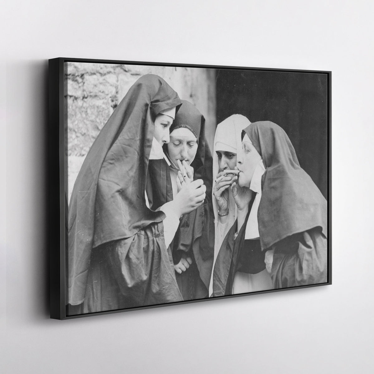 Smoking Nuns Canvas Wall Art - Funny Religious Wall Decor Print